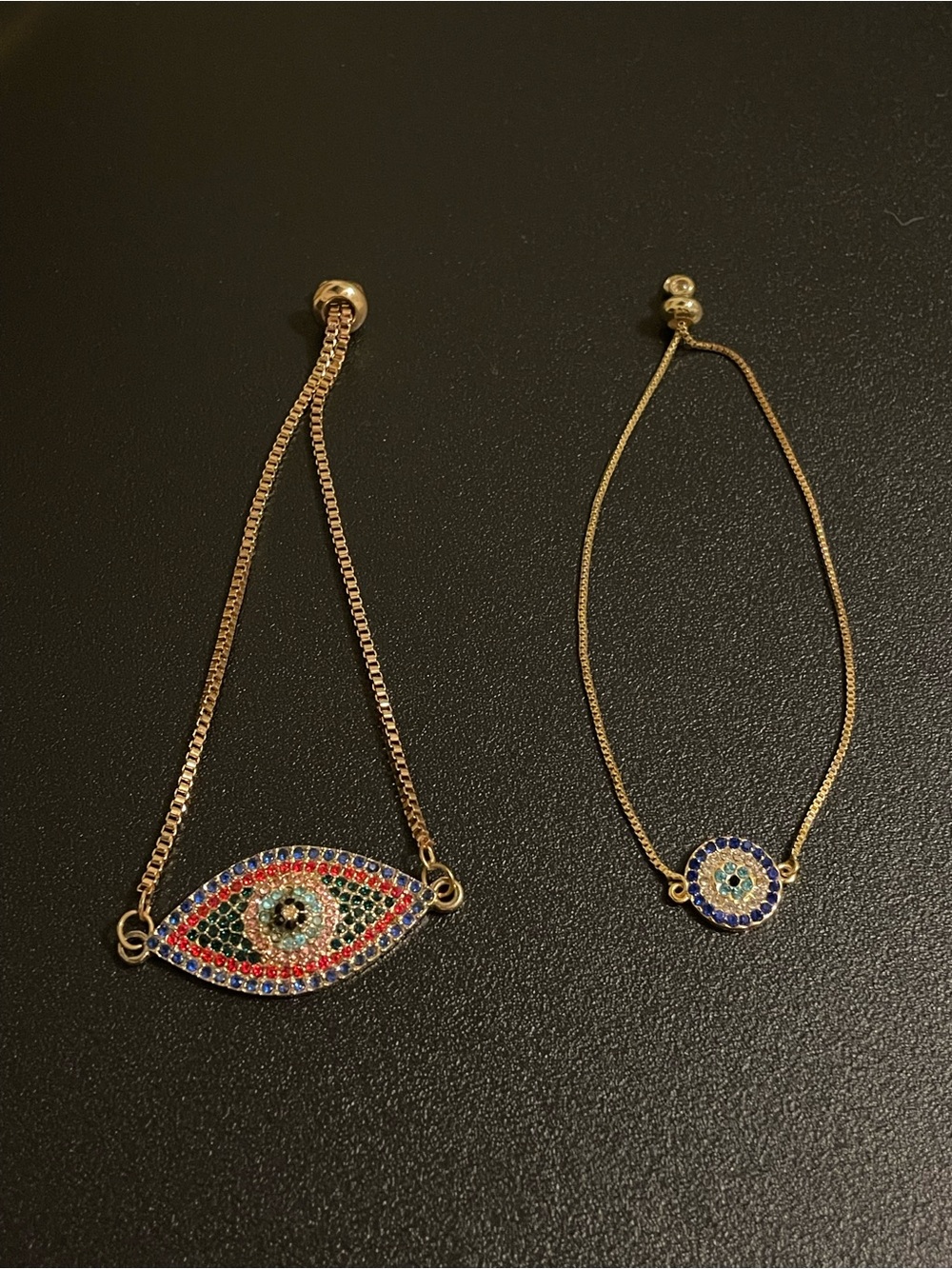 2 Vintage Gold-Tone Multicolor Evil Eye Bracelets - Protection Jewelry